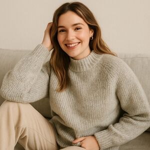 Calvin Klein Women’s Mock-Neck Knit Pullover Sweater – Granite Mix – NWT